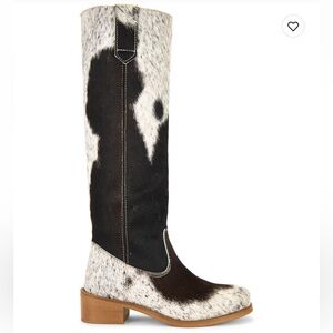 Ann Gaucho Heeled Boot in Brown and White Hair-On Leather